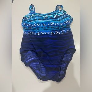 Great Lengths Blue & Black feminine & flattering one-piece swimsuit Size 16